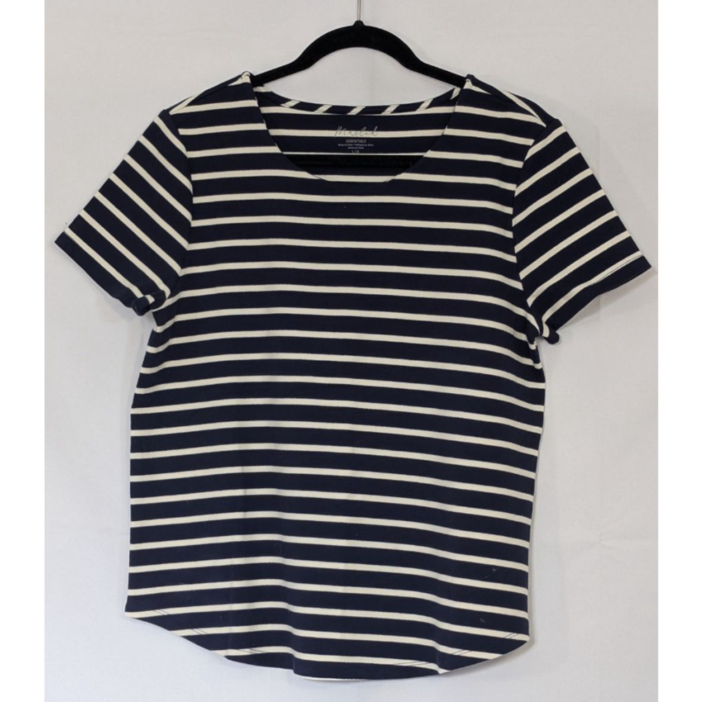 Marled Essentials Striped T Shirt Navy White Large Casual Top